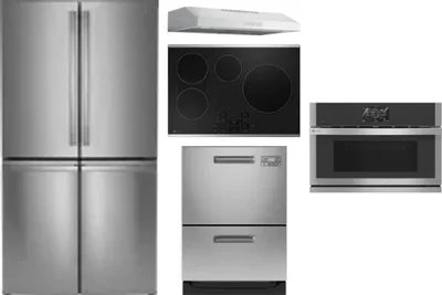 5 Piece Package Includes Refrigerator, Cooktop, Wall Oven, Hood And Dishwasher